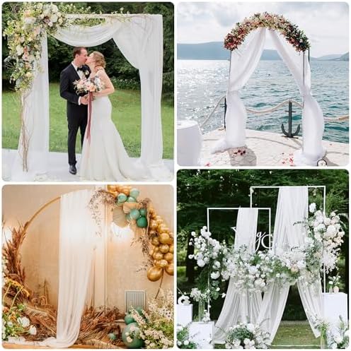 Wedding Arch Draping Fabric 4 Panels White Sheer Backdrop Drapes in White, alternate view 6