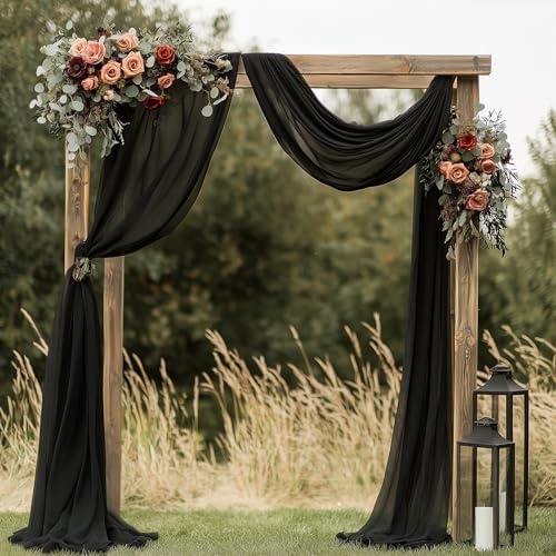 Wedding Arch Draping Fabric 6 Panels Black Sheer Backdrop Drapes in Black, alternate view 2