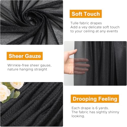 Wedding Arch Draping Fabric 6 Panels Black Sheer Backdrop Drapes in Black, alternate view 3
