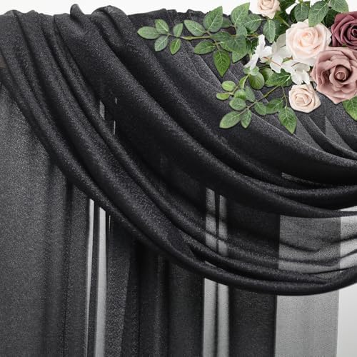 Wedding Arch Draping Fabric 6 Panels Black Sheer Backdrop Drapes in Black, alternate view 4