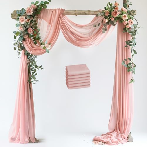 Wedding Arch Draping Fabric 6 Panels Blush Sheer Backdrop Drapes in Blush