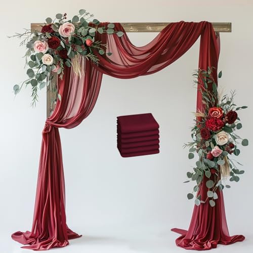 Wedding Arch Draping Fabric 6 Panels Burgundy Sheer Backdrop Drapes in Burgundy