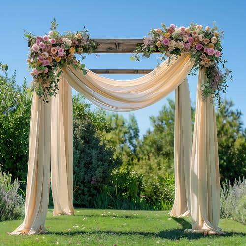Wedding Arch Draping Fabric 6 Panels Champagne Sheer Backdrop Drapes in Champagne, alternate view 2