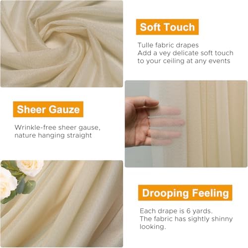 Wedding Arch Draping Fabric 6 Panels Champagne Sheer Backdrop Drapes in Champagne, alternate view 3
