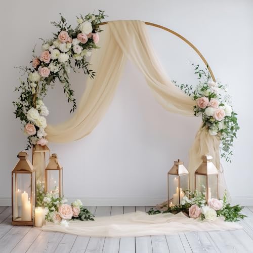 Wedding Arch Draping Fabric 6 Panels Champagne Sheer Backdrop Drapes in Champagne, alternate view 5