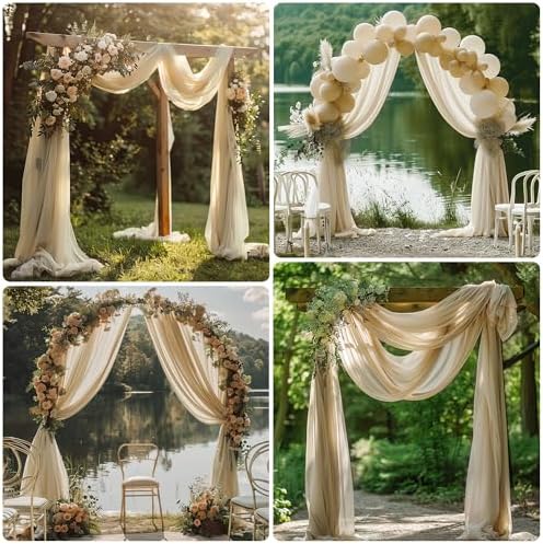 Wedding Arch Draping Fabric 6 Panels Champagne Sheer Backdrop Drapes in Champagne, alternate view 6
