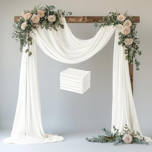 Wedding Arch Draping Fabric 6 Panels Ivory Sheer Backdrop Drapes in Ivory