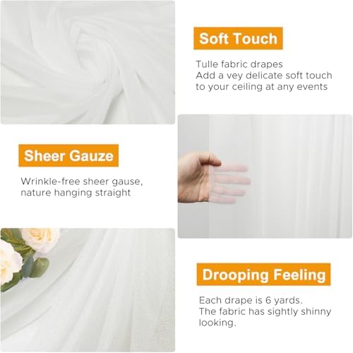 Wedding Arch Draping Fabric 6 Panels Ivory Sheer Backdrop Drapes in Ivory, alternate view 3