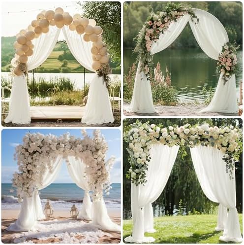 Wedding Arch Draping Fabric 6 Panels Ivory Sheer Backdrop Drapes in Ivory, alternate view 6