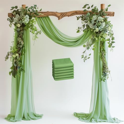 Wedding Arch Draping Fabric 6 Panels Sage Green Sheer Backdrop Drape in Sage Green