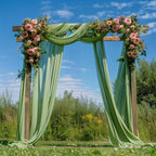 Wedding Arch Draping Fabric 6 Panels Sage Green Sheer Backdrop Drape in Sage Green, alternate view 2