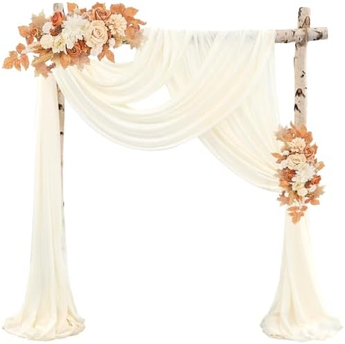 Wedding Arch Draping Fabric 8 Panels 20Ft Length x 28" Width Ivory Arch Drapes Chiffon Fabric Sheer Curtains