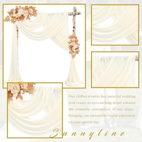 Wedding Arch Draping Fabric 8 Panels 20Ft Length x 28" Width Ivory Arch Drapes Chiffon Fabric Sheer Curtains, alternate view