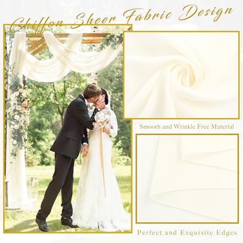 Wedding Arch Draping Fabric 8 Panels 20Ft Length x 28" Width Ivory Arch Drapes Chiffon Fabric Sheer Curtains, alternate view