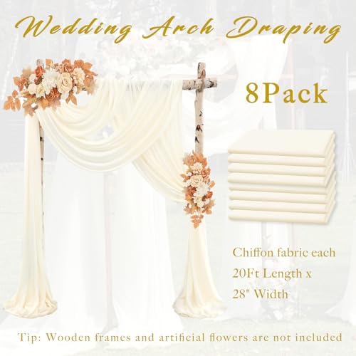 Wedding Arch Draping Fabric 8 Panels 20Ft Length x 28" Width Ivory Arch Drapes Chiffon Fabric Sheer Curtains, alternate view