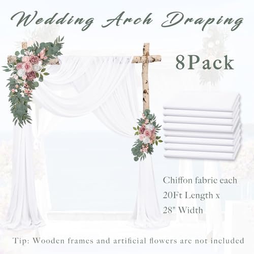 Wedding Arch Draping Fabric 8 Panels 20Ft Length x 28" Width White Arch Drapes Chiffon Fabric Sheer Curtains, alternate view