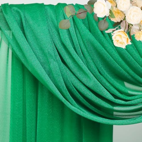 Wedding Arch Draping Fabric Backdrop 3 Panels, Emerald Green, alternate view 4