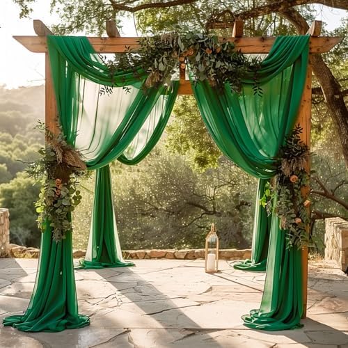 Wedding Arch Draping Fabric Backdrop 3 Panels, Emerald Green, alternate view 6