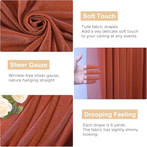 Wedding Arch Draping Fabric Backdrop Drapes 2 Panels, Terracotta, alternate view 2