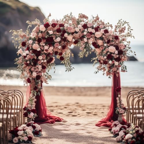 Wedding Arch Draping Fabric Backdrop Drapes 28.7" x 20FT, Burgundy, alternate view 6