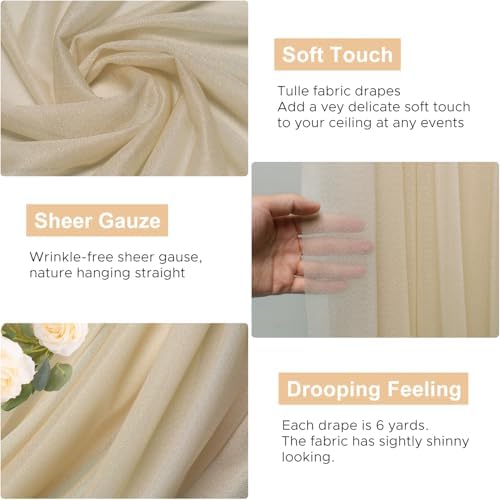 Wedding Arch Draping Fabric Backdrop Drapes 28.7" x 20FT, Champagne, alternate view 2