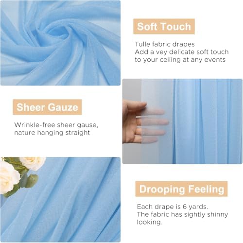 Wedding Arch Draping Fabric Backdrop Drapes 28.7"x 20FT, Dusty Blue, alternate view 2