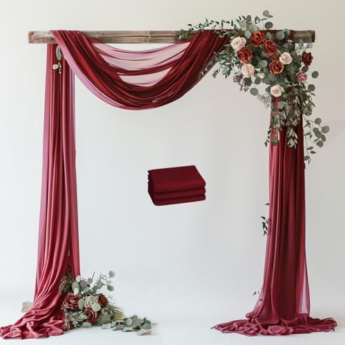 Wedding Arch Draping Fabric Backdrop Drapes 3 Panels, Burgundy