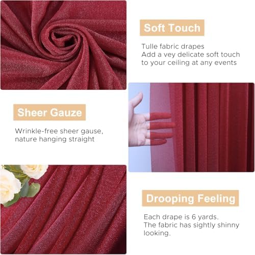 Wedding Arch Draping Fabric Backdrop Drapes 3 Panels, Burgundy, alternate view 2