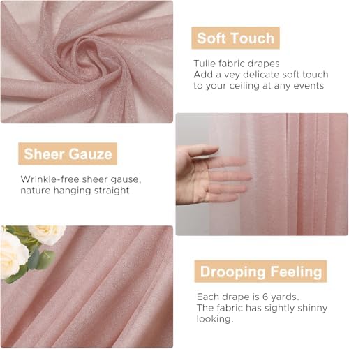 Wedding Arch Draping Fabric Backdrop Drapes 4 Panels, Dusty Rose, alternate view 2