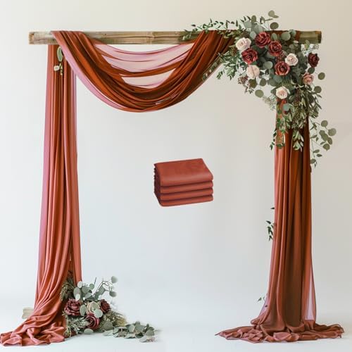 Wedding Arch Draping Fabric Backdrop Drapes 4 Panels, Terracotta