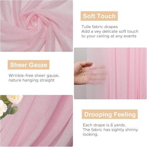 Wedding Arch Draping Fabric Backdrop Drapes 6 Panels, Blush Pink, alternate view 2