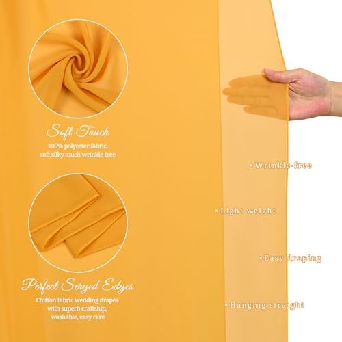 Wedding Arch Draping Fabric Gold Chiffon Fabric Drapes in Gold, alternate view 4