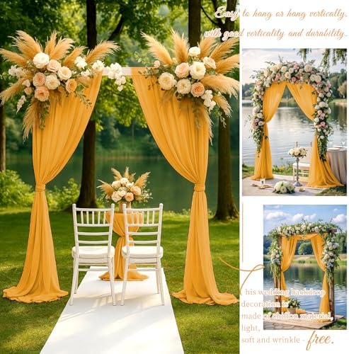 Wedding Arch Draping Fabric Gold Chiffon Fabric Drapes in Gold, alternate view 6