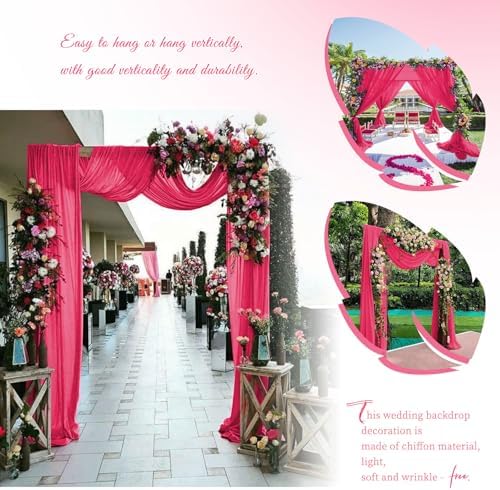 Wedding Arch Draping Fabric Hot Pink Chiffon Fabric Drapes in Hot Pink, alternate view 6
