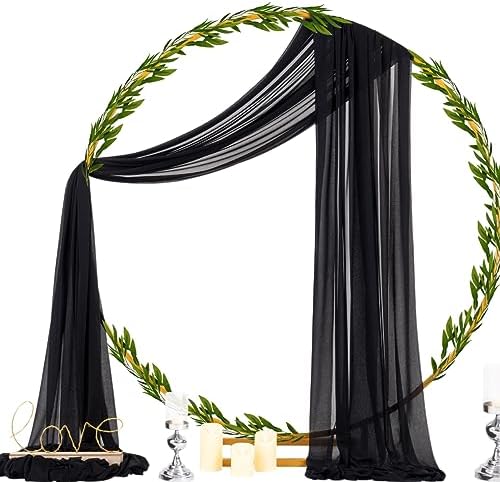Wedding Arch Draping Fabric Sheer Curtain Drapes Birthday Party Home Decor in Black, alternate view 3