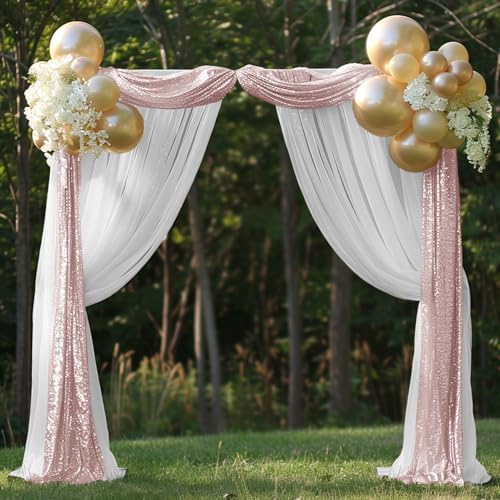 Wedding Arch Draping Rose Gold Wedding Arch Drapes Party in 1Panel/12''x18FT in Rose Gold, alternate view 3
