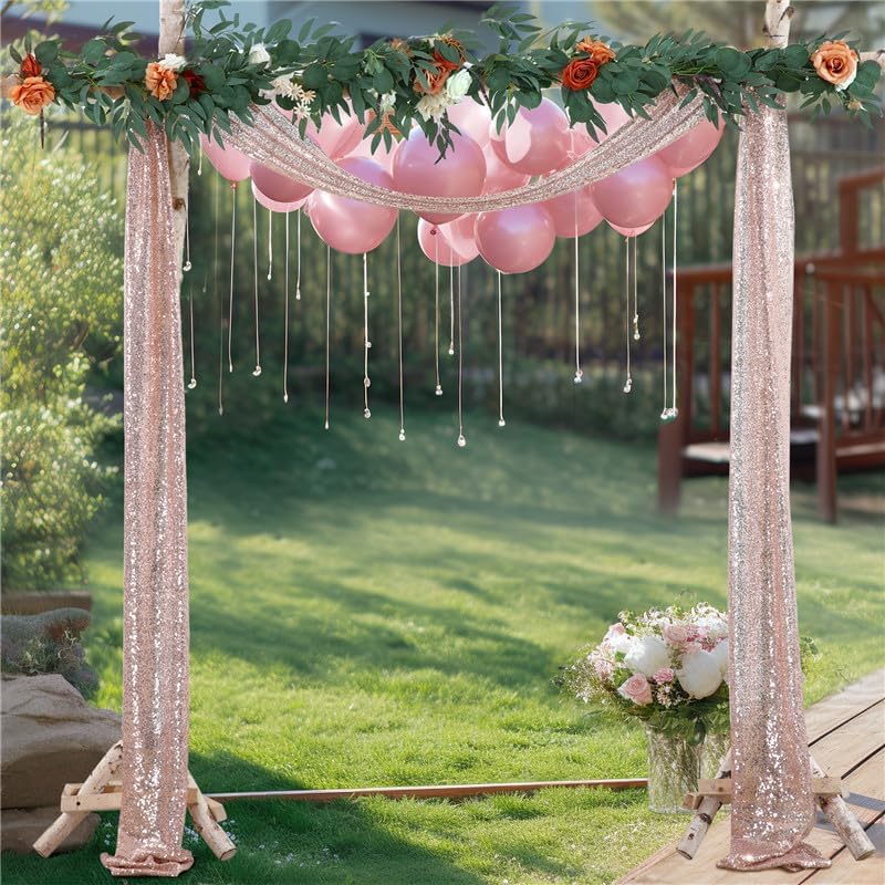 Wedding Arch Draping Rose Gold Wedding Arch Drapes Party in 1Panel/12''x18FT in Rose Gold, alternate view 4