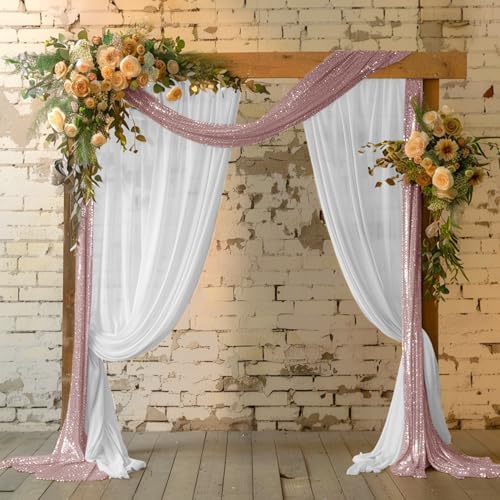 Wedding Arch Draping Rose Gold Wedding Arch Drapes Party in 1Panel/12''x18FT in Rose Gold, alternate view 6