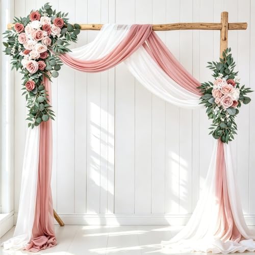 Wedding Arch Flower Kit of 4 Large:43in Small:33in Artificial Floral Arrangements Sheer Drapes for Ceremony