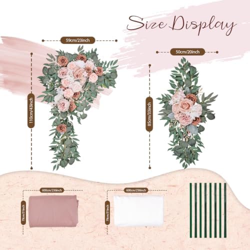 Wedding Arch Flower Kit of 4 Large:43in Small:33in Artificial Floral Arrangements Sheer Drapes for Ceremony, alternate view 2