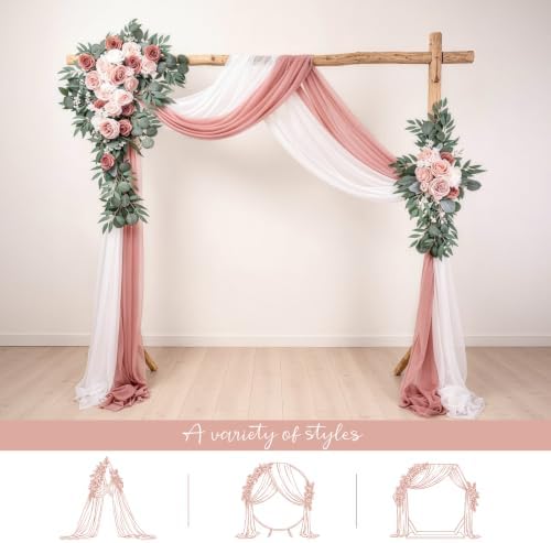 Wedding Arch Flower Kit of 4 Large:43in Small:33in Artificial Floral Arrangements Sheer Drapes for Ceremony, alternate view 3