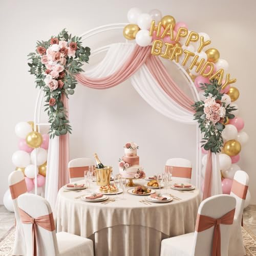 Wedding Arch Flower Kit of 4 Large:43in Small:33in Artificial Floral Arrangements Sheer Drapes for Ceremony, alternate view 6