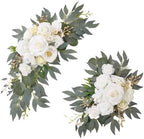 Wedding Arch Flowers, Artificial Flower Arch Set of 2 for Wedding Welcome Ceremony Sign, White Floral Swags