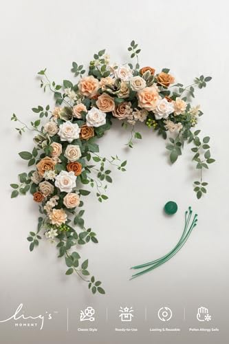 Wedding Arch Flowers, Cream Orange, 6.5FT, alternate view 6