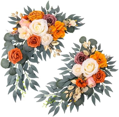 Wedding Arch Flowers Fall 2 Pcs, Fabric Floral Swag for Ceremony