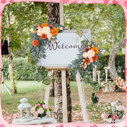 Wedding Arch Flowers Fall 2 Pcs, Fabric Floral Swag for Ceremony, alternate view 2