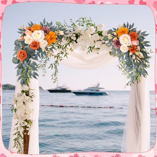 Wedding Arch Flowers Fall 2 Pcs, Fabric Floral Swag for Ceremony, alternate view 4
