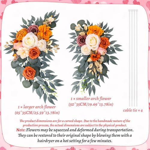 Wedding Arch Flowers Fall 2 Pcs, Fabric Floral Swag for Ceremony, alternate view 7
