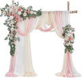 Wedding Arch Flowers Kit - Deluxe 5pcs Artificial Floral Swag with 3 Sheer Drapes, Realistic Silk Flower