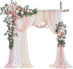 Wedding Arch Flowers Kit - Deluxe 5pcs Artificial Floral Swag with 3 Sheer Drapes, Realistic Silk Flower